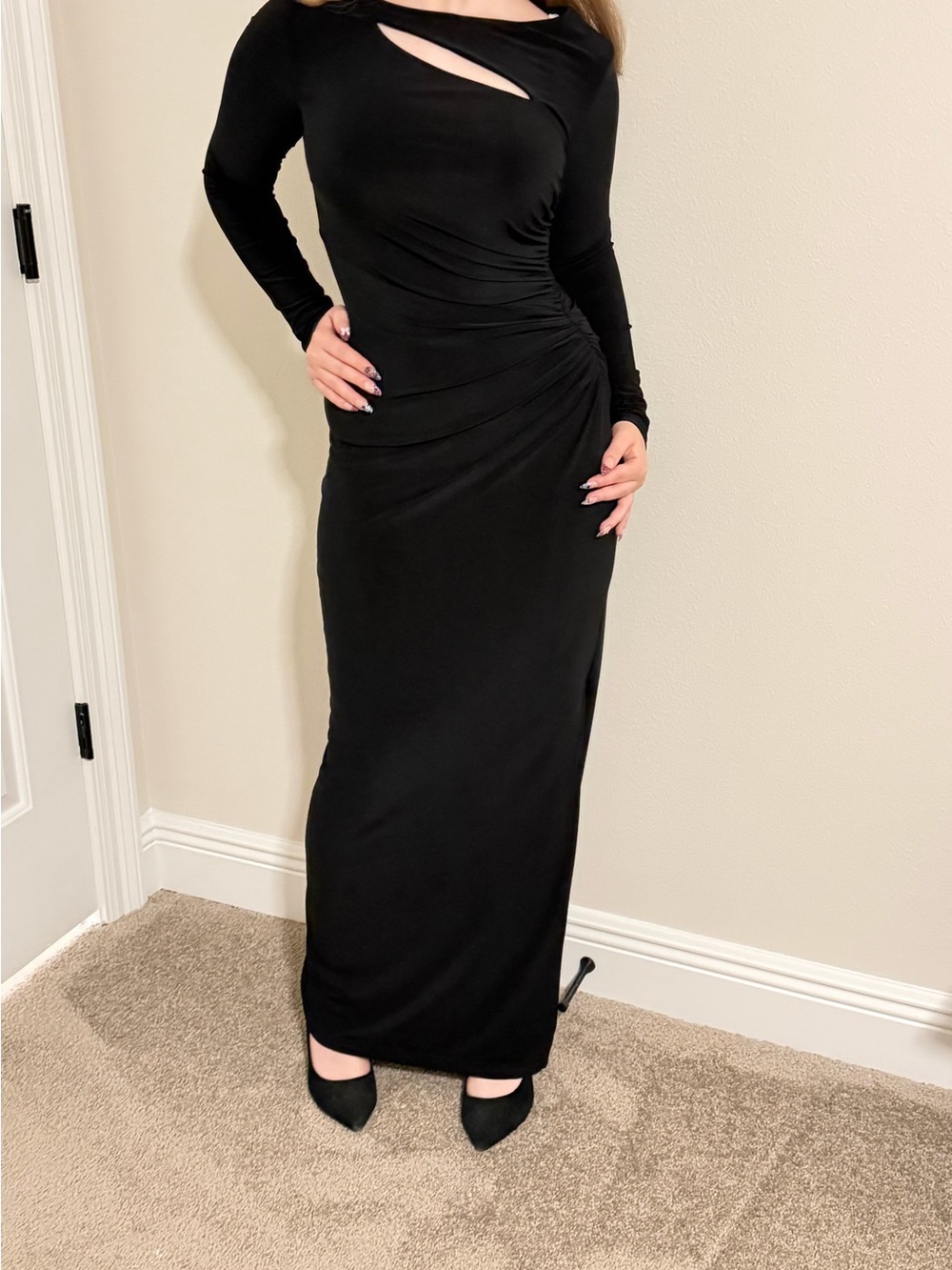 Ralph Lauren Black Long Sleeve Cutout Evening Gown